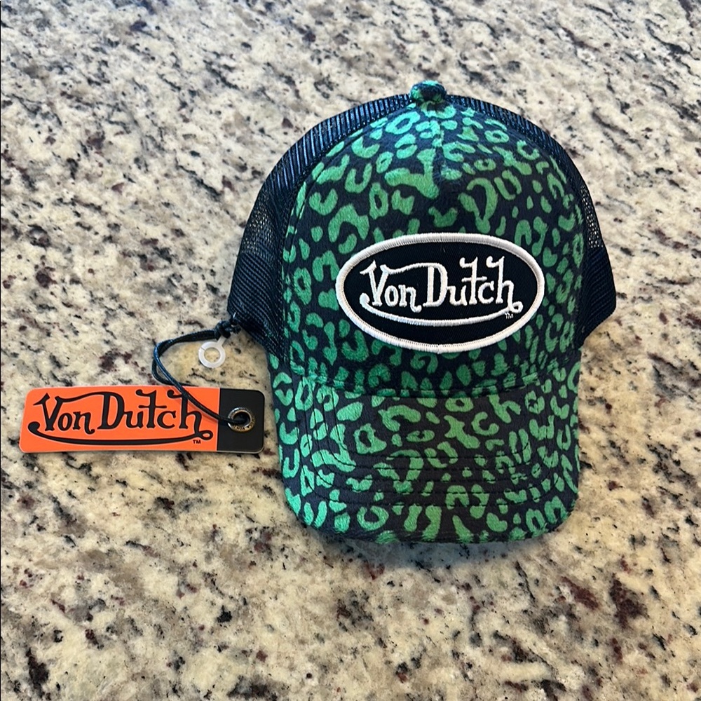 Von Dutch Green and Black Leopard Print Hat